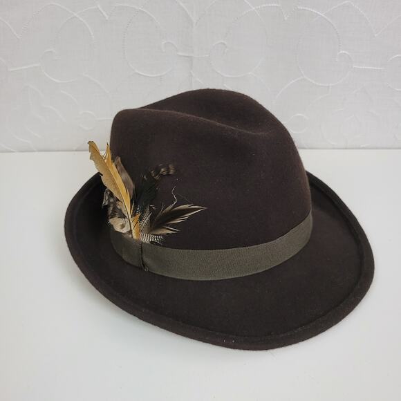Target Wool Fancy Fedora Hat One Size Brown Guinea Feathers Canvas Satin Trim - Picture 5 of 9